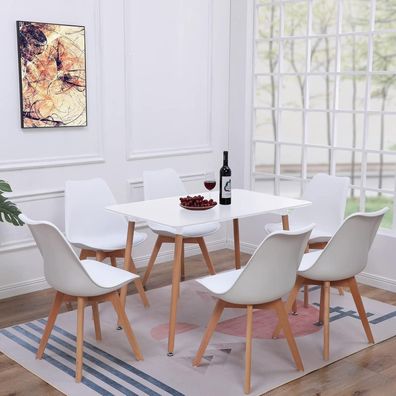 EGGREE 8er Set Esszimmerstühle mit Massivholz Buche Bein, Skandinavisch Design