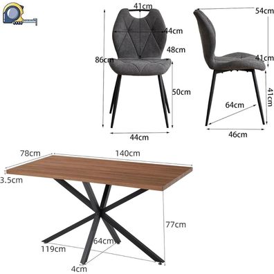 5-teiliges Esszimmermöbel-Set: 140cm Esstisch mit 4 gepolsterten Stühlen