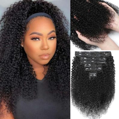 YDDM Kinky Curly Clip In Echthaar Haarverlängerungen für Schwarze Frau, 20