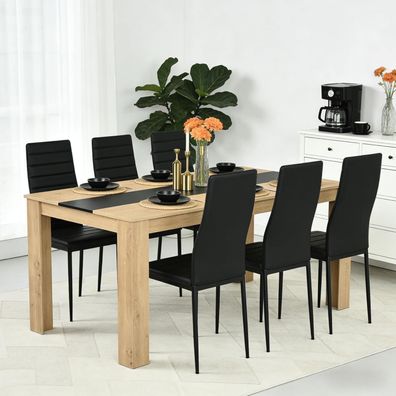 Zzinoke Essgruppe 6 Stühle Rechteckiger Tisch MDF Braun + Schwarz, 6 Schwarz