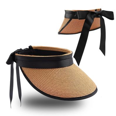 JJDreams Unisex Faltbarer Sommer Strohhut mit Klettverschluss und Schleifeband