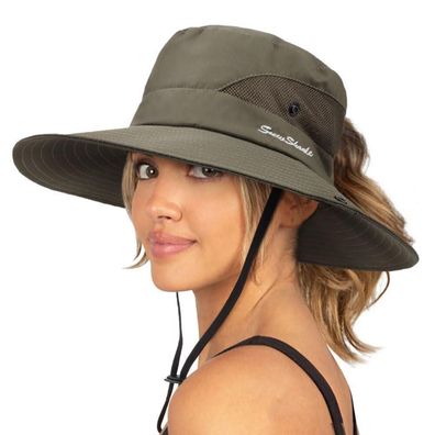 Dreshow Damen Sonnenhut UV-Schutz faltbar Mesh breite Krempe für Strand