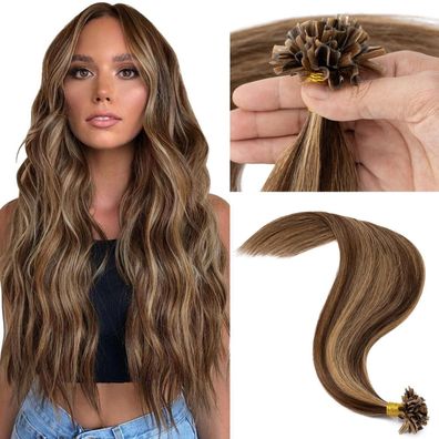 MY-LADY Echthaar Extensions Bondings 55 cm Mittelbraun/Dunkelblond, Keratin