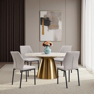 JoyyeSpace Esszimmerstühle 6er Set, Beige Polsterstuhl mit Polyester
