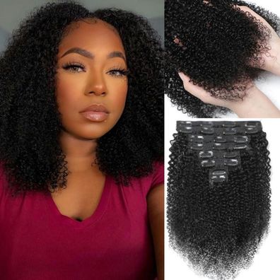 YDDM Kinky Curly Clip In Haarverlängerungen, brasilianisches Virgin Human Hair
