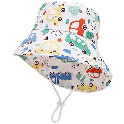 XYIYI Baby Kinder Fischerhut mit Nackenschutz aus Baumwolle - Weißes Auto