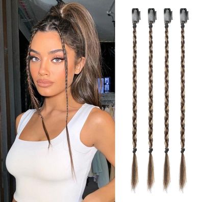 Flufymooz 4PC Clip-in Braid Extensions 35 cm Synthetische Haarteile für Frauen