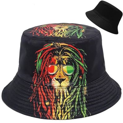 Malaxlx Damen Fischerhut Bucket Hat Anglerhut, Reversibel, mit Löwen-Print