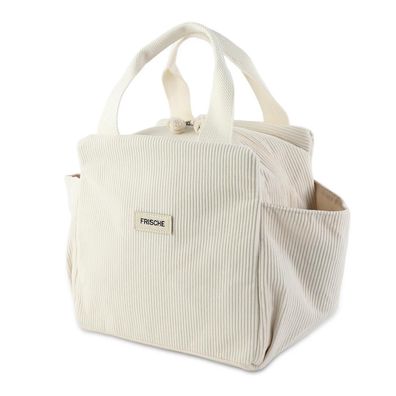 FYting Kühltasche Klein, 12L Lunchtasche Damen aus Cord mit Seitentaschen, Beige