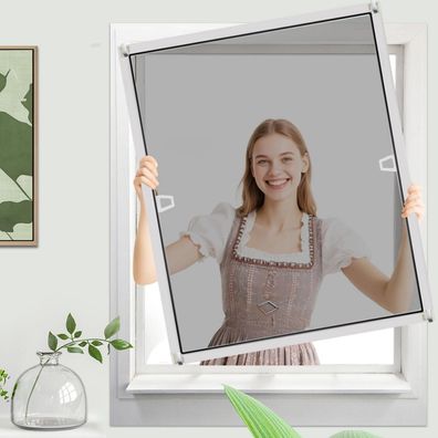 YUNLEX Fliegengitter Fenster mit Rahmen 80x100 cm, Insektenschutz Alurahmen
