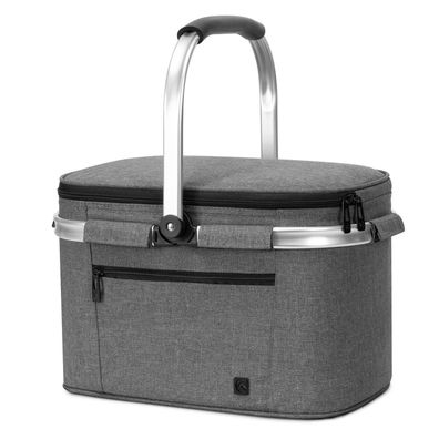Allcamp Faltbare Isolierte Kühltasche L Hellgrau - Geräumiger Picknickkorb mit