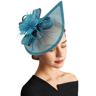 Dreshow Fascinator Hut Damen Pillbox mit Schleier, Stirnband & Clip - Peacock