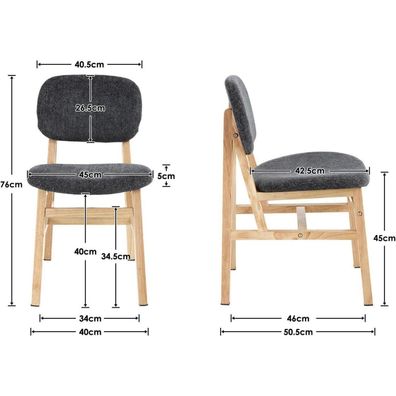 chairus Esszimmerstühle 2er Set Holz, Chenille Küchenstühle mit Rückenlehne