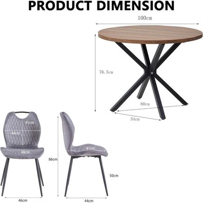 JZGORC 5-teiliges Esstisch und Stuhlset, 100 cm runder MDF-Tisch mit 4