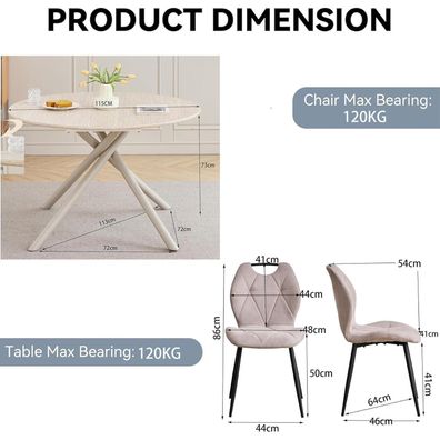 HJhomeheart Esszimmer-Set: Runder Tisch (115 cm) mit 4 Leinen-Stühlen, Hellgelb