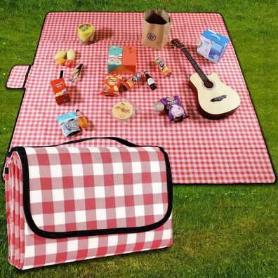 GUSUWU Picknickdecke 200 x 300 cm, wasserdicht und waschbar, rot kariert, mit