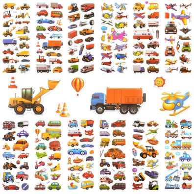 Neerow 3D Aufkleber für Kinder, 12 Blätter Transportfahrzeug Auto Sticker