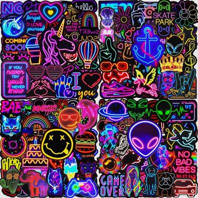 Airnogo 200 Stück Neon Sticker Set - Wasserfeste Vinyl Sticker für Laptop