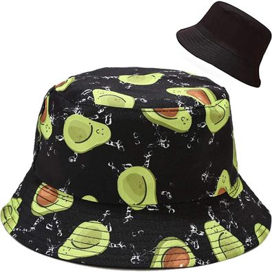 XYIYI Reversibler Fischerhut für Damen und Mädchen - Avocado Schwarz