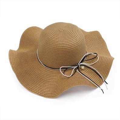 JJDreams Damen Boho Strohhut faltbar mit breiter Krempe und Schleife für Strand