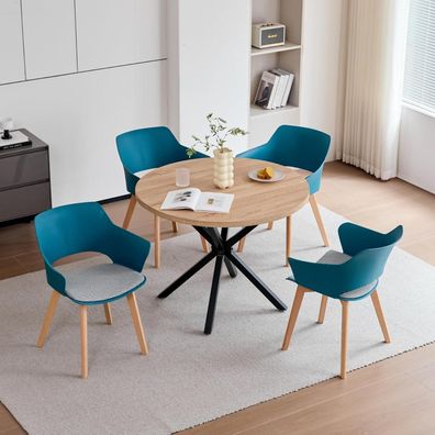 8er Set Esszimmerstuhl Bürostuhl mit Armlehne, Stoffpolster, Massivholzbeine