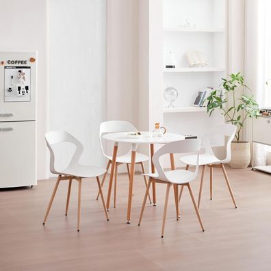 JZGORC 8er Set Esszimmerstühle Nordisch Weiß + Holz Weiß mit Metallbeinen und