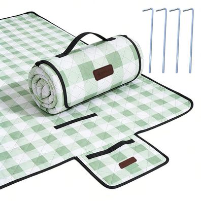 HX&OD Wasserdichte Picknickdecke, 203x203 cm, faltbar, Gingham-Muster für