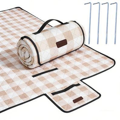 HX&OD Wasserdichte Picknickdecke 203x203 cm, faltbar, Gingham-Muster, für
