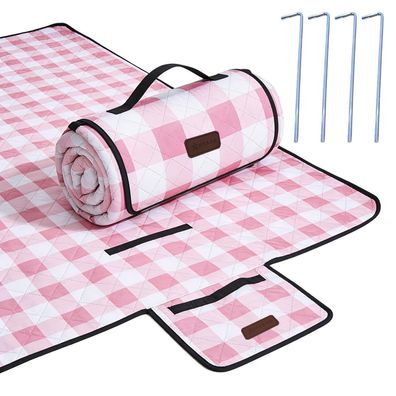 HX&OD Wasserdichte Picknick-Outdoor-Decke 203x203 cm, faltbar, Gingham-Muster