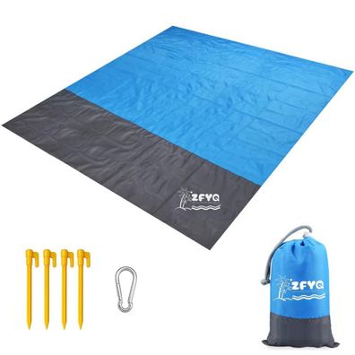 ZFYQ Picknickdecke 200 x 210 cm, wasserdicht, mit 4 Erdnägeln, für Strand