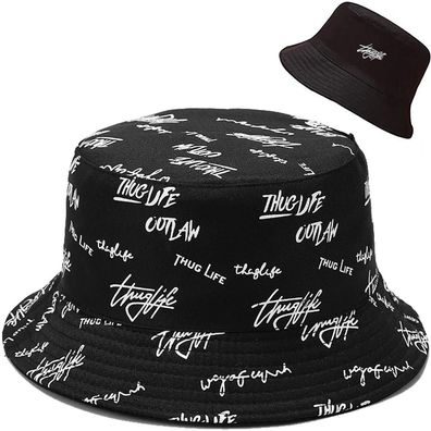 XYIYI Damen Fischerhut mit Buchstaben-Design, Reversibel, Schwarz, Einheitsgröße