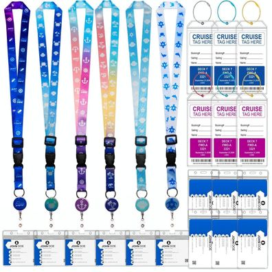 6er Set Kofferanhänger & Einziehbare Lanyards mit Kartenhalter für