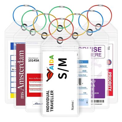 8er-Pack AIDA Kofferanhänger, 19x11cm Transparent mit Edelstahlband für