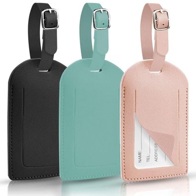 Hengxinc 3er Set PU Leder Kofferanhänger, Gepäckanhänger mit Namensschild, 3