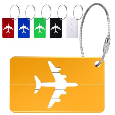 6er Set Kofferanhänger aus Aluminium, 7,5x4,5cm, mit Edelstahlkordel, für