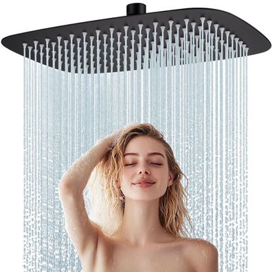 HardiValue Regendusche Duschkopf, Rechteckig 30x20 cm, Mattschwarz, Edelstahl