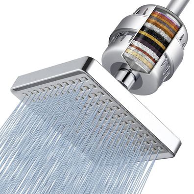 Voolan Duschkopf-Set mit 23-stufigem Filter, 15cm Quadratischer