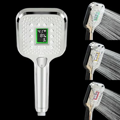 Jinyomfly LED-Duschkopf mit Temperaturanzeige, 3 Modi, Durchfluss- und