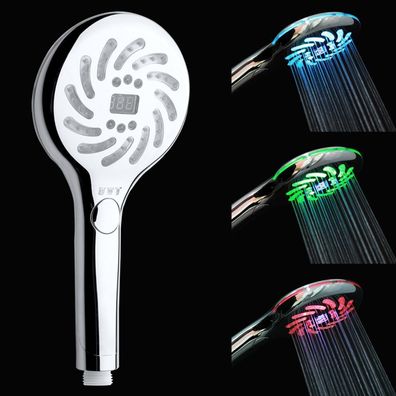 Jinyomfly LED Duschkopf mit Temperaturanzeige und 3 Duschmodi - Wassersparend