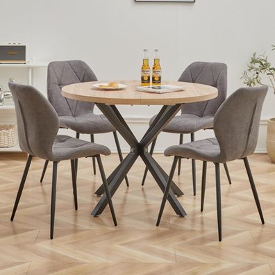 HJhomeheart Esstisch und Stuhlset 100 cm Runder Tisch mit 4 Modernen