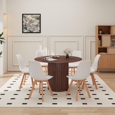 HJhomeheart 120 cm runder Esstisch mit 6 Stühlen, nordisches Design, für 4-6