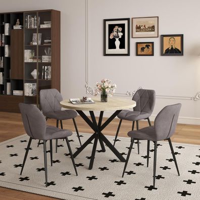 HJhomeheart Esstisch und Stuhlset, 100 cm Runder Esstisch und 4 Moderne
