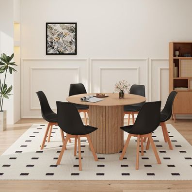 120 cm runder Esstisch mit 6 Stühlen, nordisches Design, für 4-6 Personen
