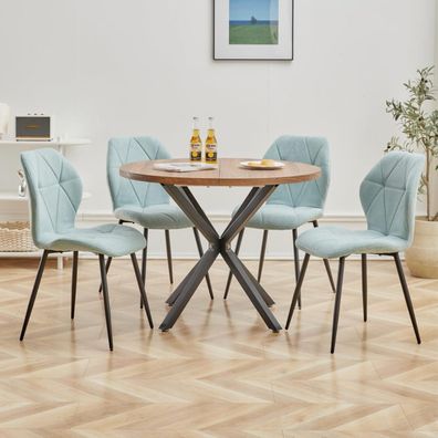 HJhomeheart Esstisch und Stuhlset, 100 cm Runder Esstisch und 4 Leinenstühle