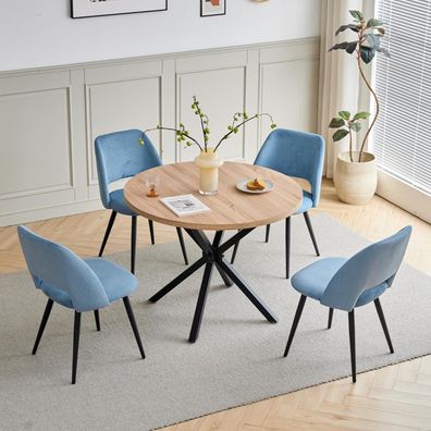JZGORC 8er-Set Esszimmerstühle aus Cord, gepolstert, Hohlrücken, Blau