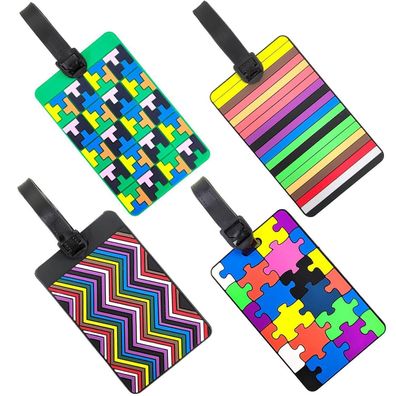 EQLEF 4er Set Kofferanhänger aus PVC, bunte Gepäckanhänger mit Adresskarten für