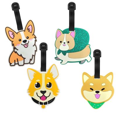 EQLEF 4 Stück Kofferanhänger Corgi Hund Cartoon Gepäckanhänger für Koffer