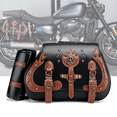 GQDGCU Motorrad Satteltasche 30L Leder Wasserdicht mit Flaschenhalter für