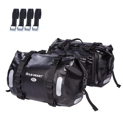 WILD HEART Wasserdichte Motorrad-Satteltasche 40L (20L x 2) - Schwarz, 36x25 cm