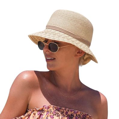 Comhats Damen Sonnenhut faltbar für Strand, UV-Schutz, Größe L (58-60 cm), Beige
